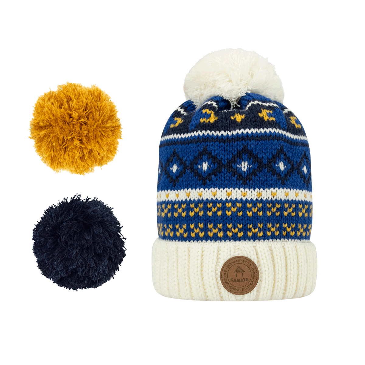 1 bonnet + 3 pompons, Marquisette Navy, Cabaïa